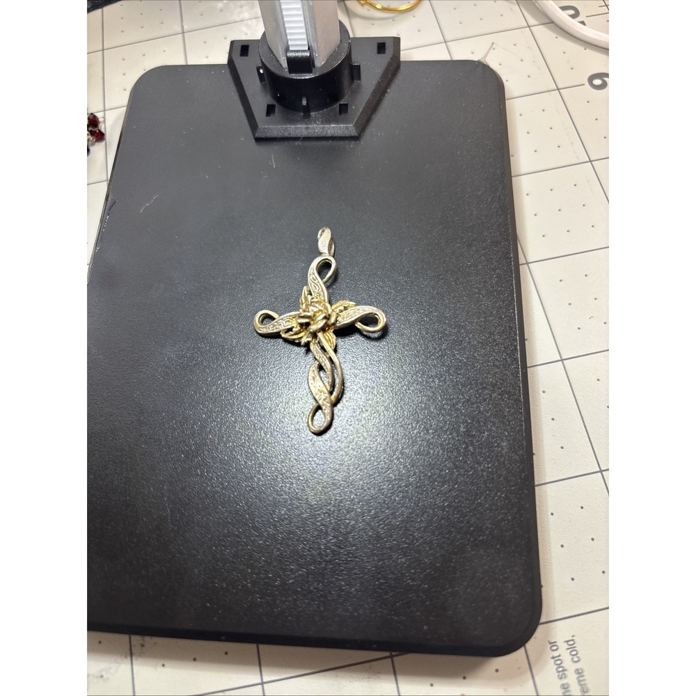 Gorham Sterling Silver & Gold Tone Cross Rose Pendant. No Chain. Pendant Only